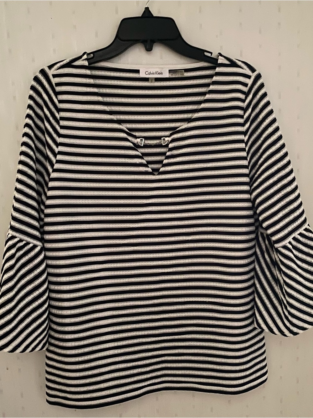 Calvin Klein Navy & White Striped Notch-Neck Tunic
